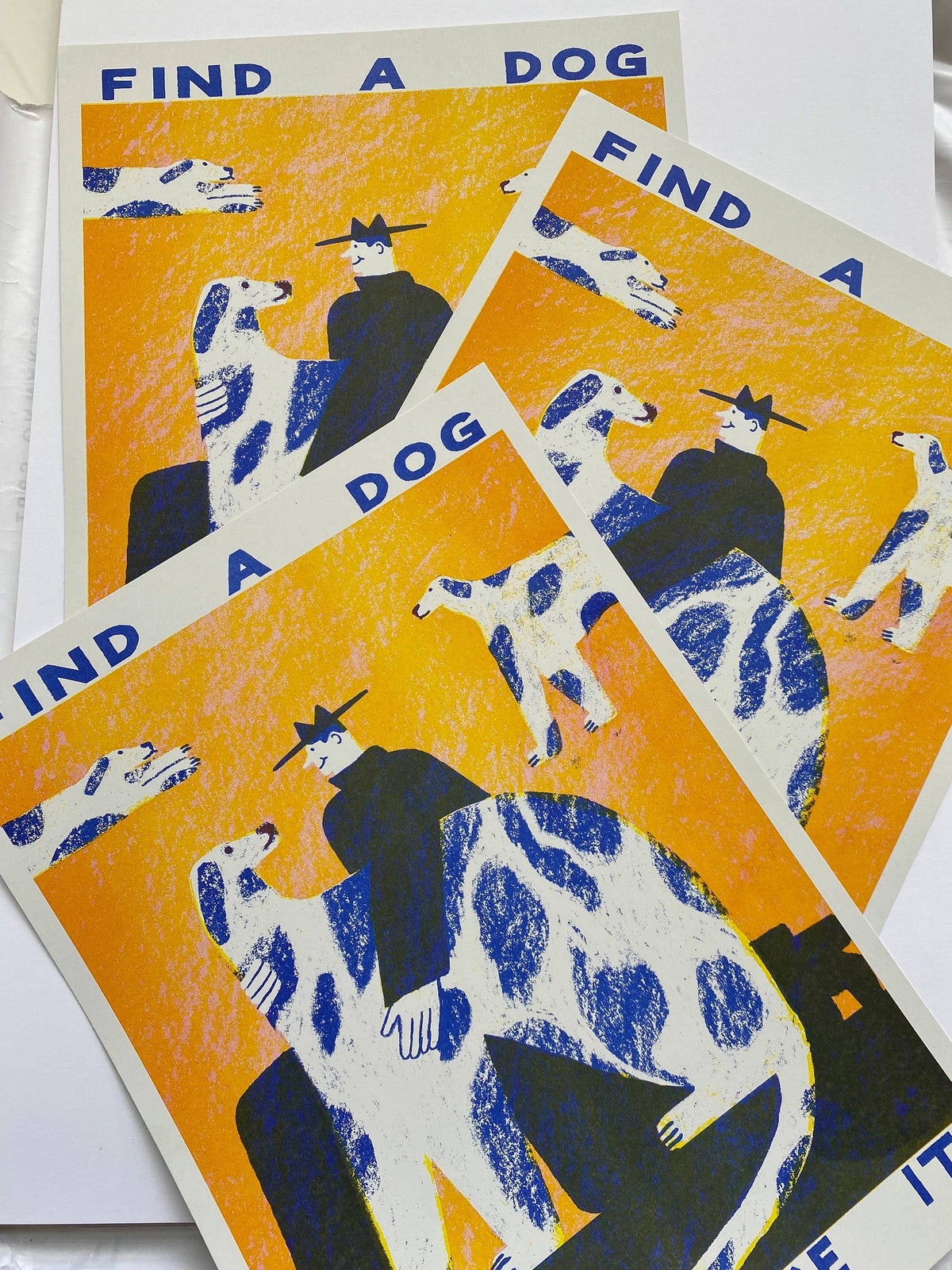 Find a dog and Stroke It riso print By Maxy Machen