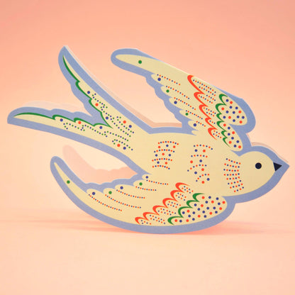 Whimsical Rocking Bird - Blue Die Cut Card