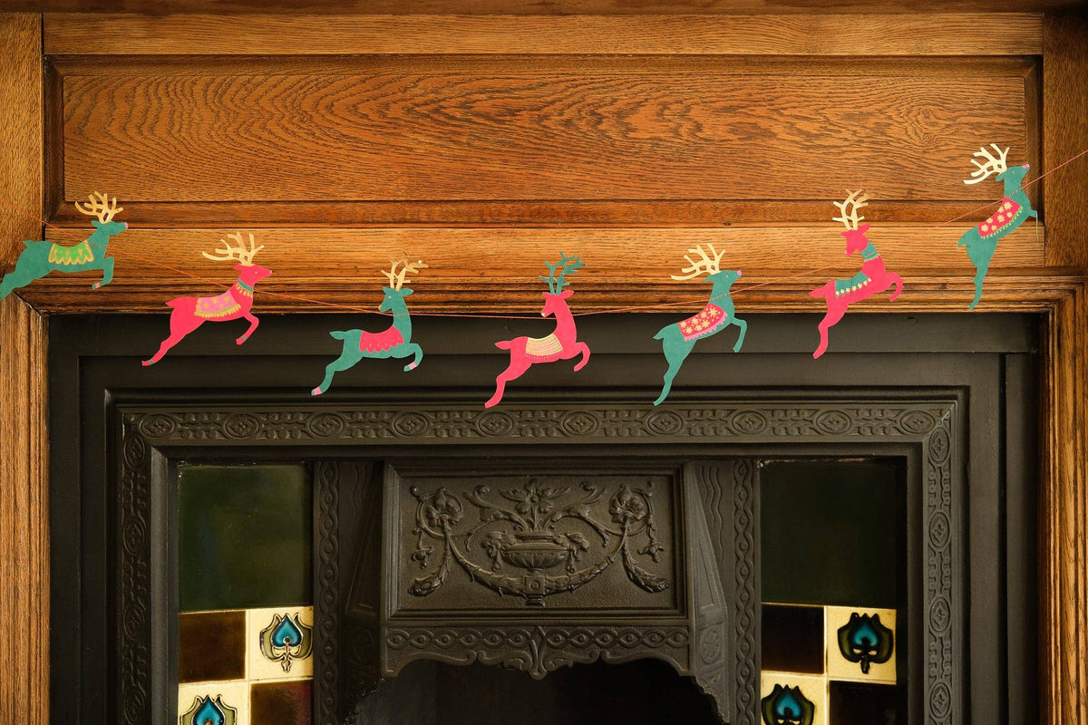 Bright Reindeer Sewn Garland By East End Press