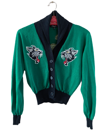 Panther Machine Knit Green Cardigan By Bucko