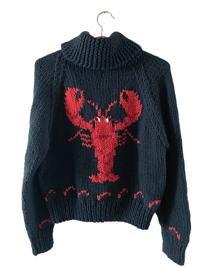 Lobster Chunky Black Handknit Cardigan by Bucko