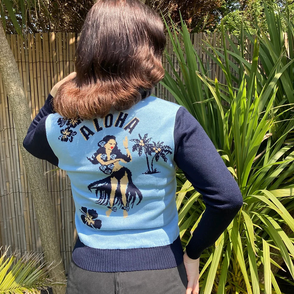 Aloha Blue Machine Knit Cardigan By Bucko