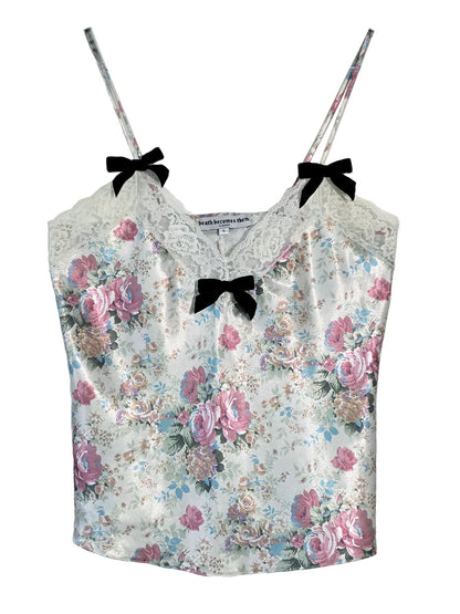 Posey Floral Cami Top with Mini Black Velvet Bows by Odd Janko