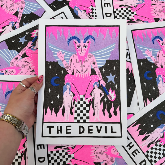 The Devil Tarot A4 Risograph Print by Amy Hastings