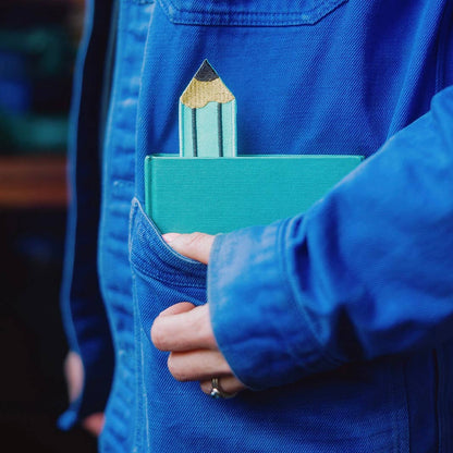 Embroidered Fabric Bookmark - Aqua Retro Pencil Design