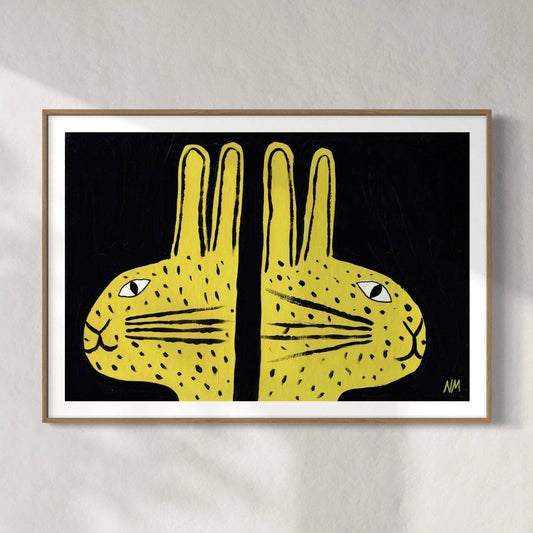 Two Yellow Rabbits Print By Nancy Mckie