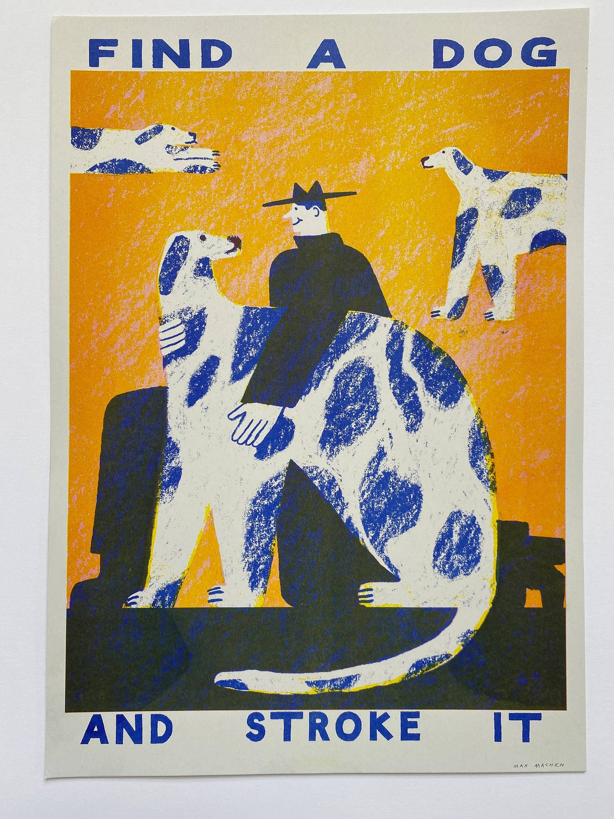 Find a dog and Stroke It riso print By Maxy Machen