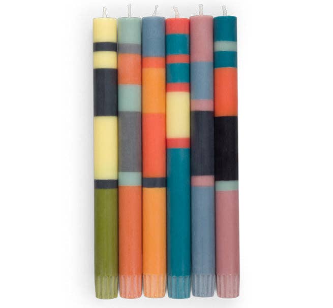 Mixed Wide 6 x Striped Set, Eco Dinner Candles, 6 per pack