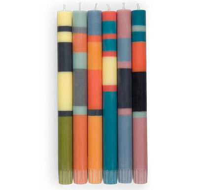 Mixed Wide 6 x Striped Set, Eco Dinner Candles, 6 per pack