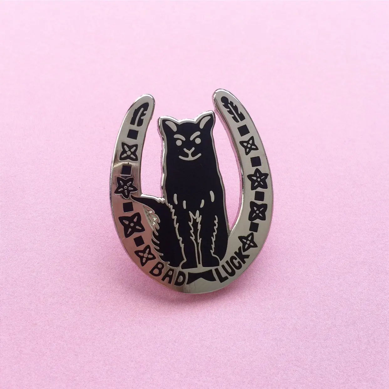 Bad Luck Cat Horseshoe Enamel Pin Badge by Cousins Collective