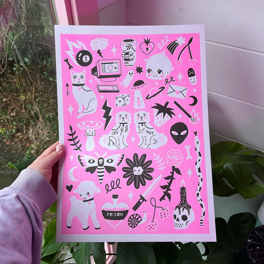 Flash Sheet A3 Risograph Print by Amy Hastings