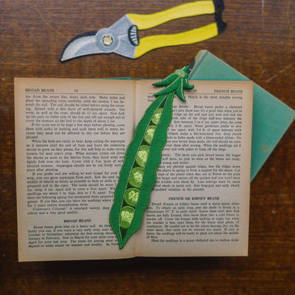 Embroidered Fabric Bookmark - Pea Pod Design