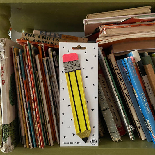 Embroidered Fabric Bookmark – Yellow Retro Pencil Design