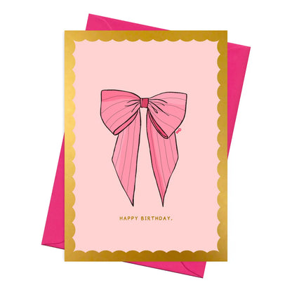 Pink Bow Birthday Foiled Card by Freya Niamh Design