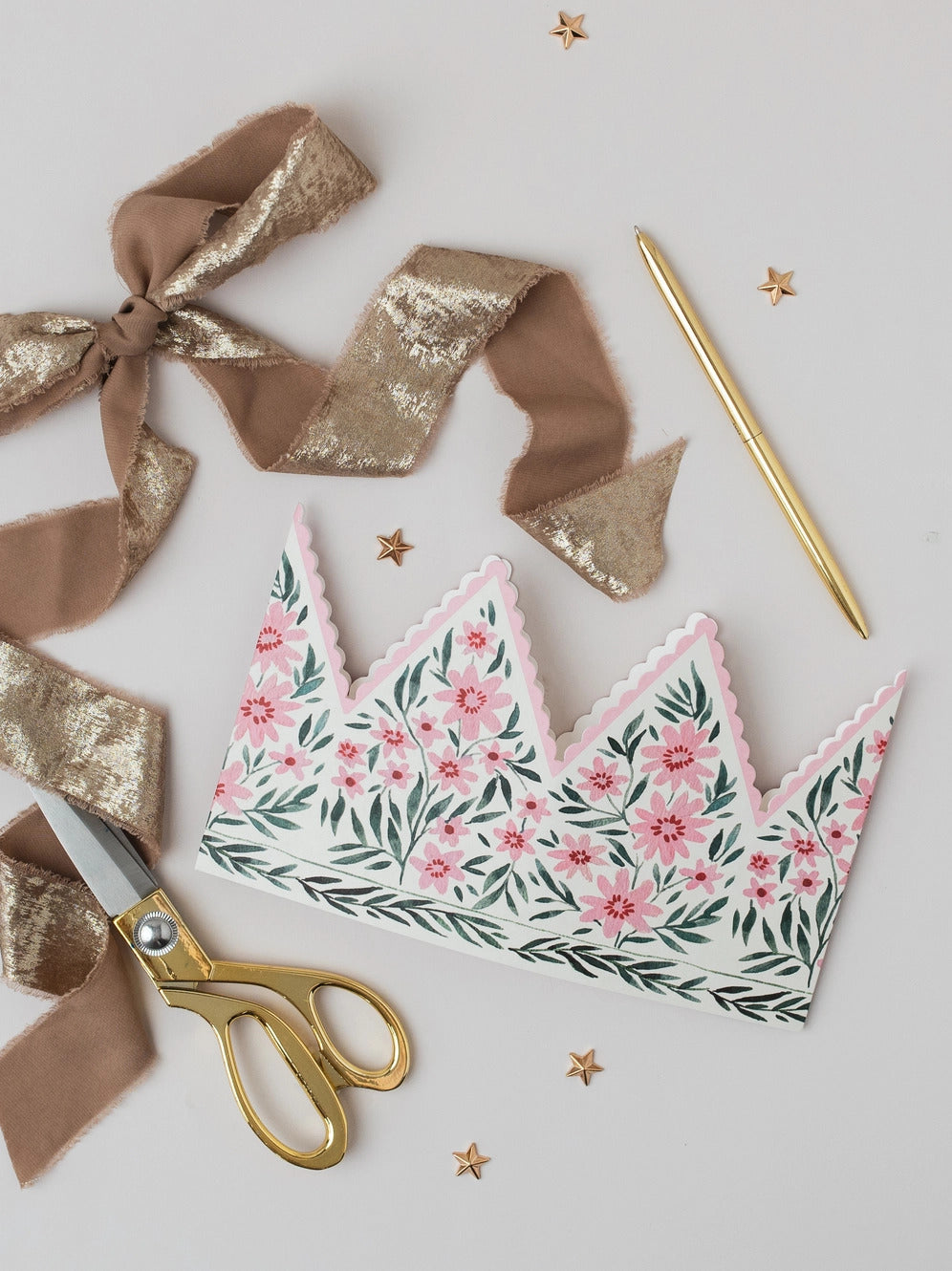 Botanical Party Hat Crown Card Pink Cosmos By Katie Housley