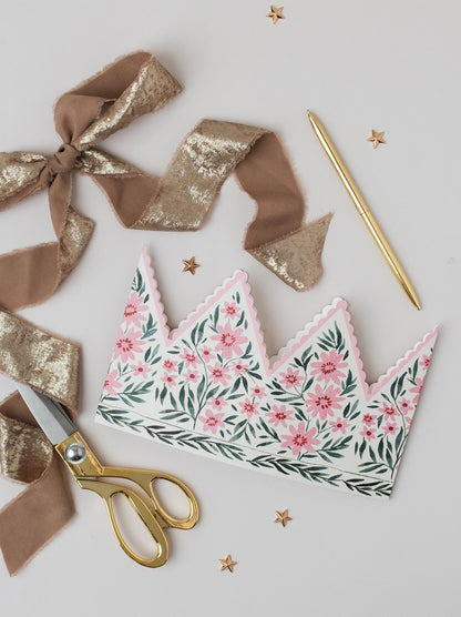 Botanical Party Hat Crown Card Pink Cosmos By Katie Housley
