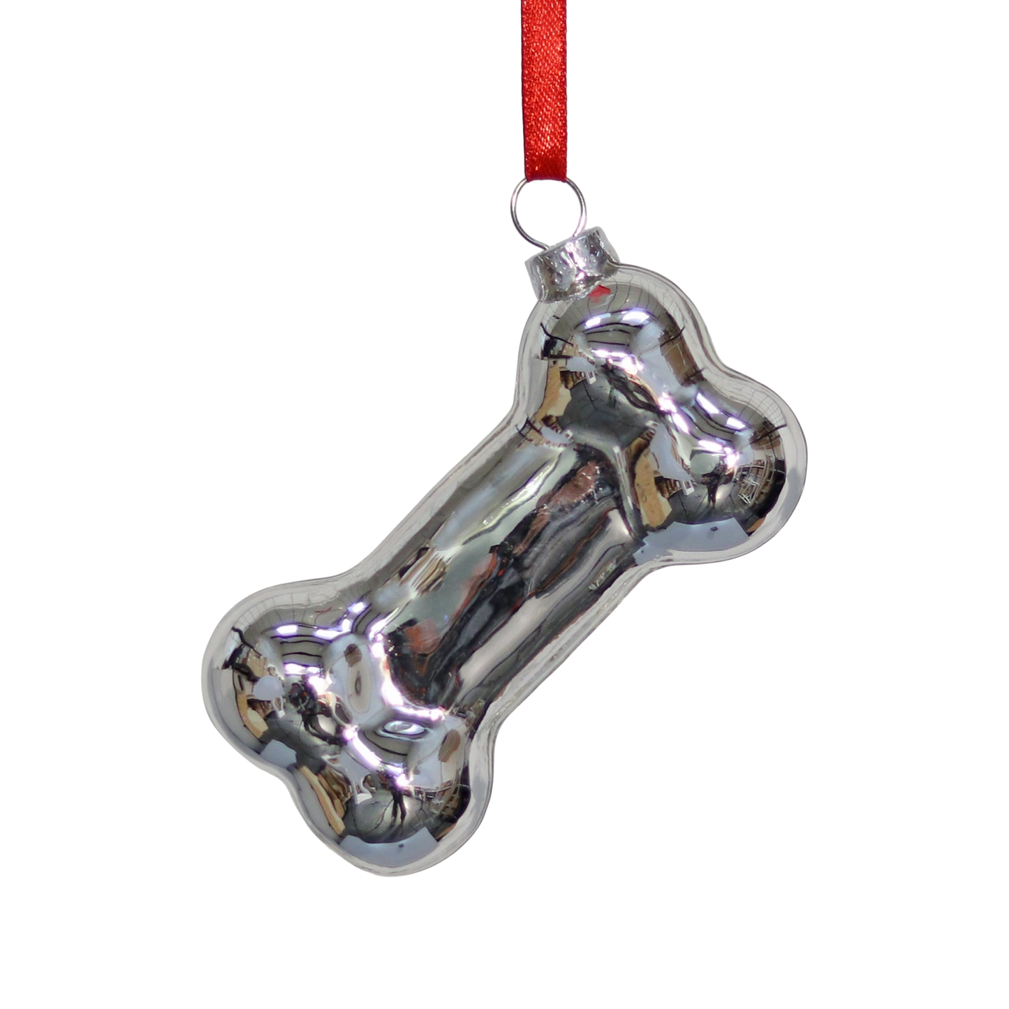 Dog Bone Decoration 10cm, Silver Baubles