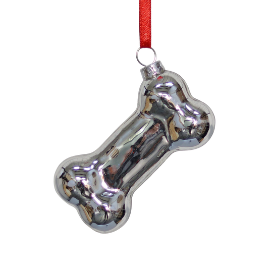 Dog Bone Decoration 10cm, Silver Baubles