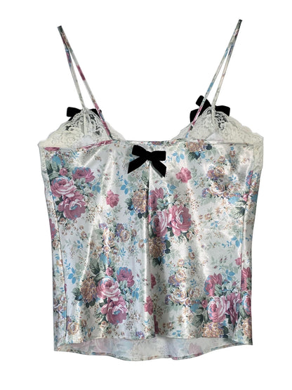 Posey Floral Cami Top with Mini Black Velvet Bows by Odd Janko