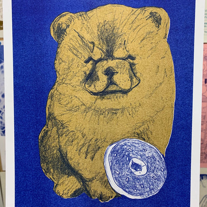 Cute Doggy Puppy Dog Chow Chow Maru A4 Risograph Print by 2B or not 2B