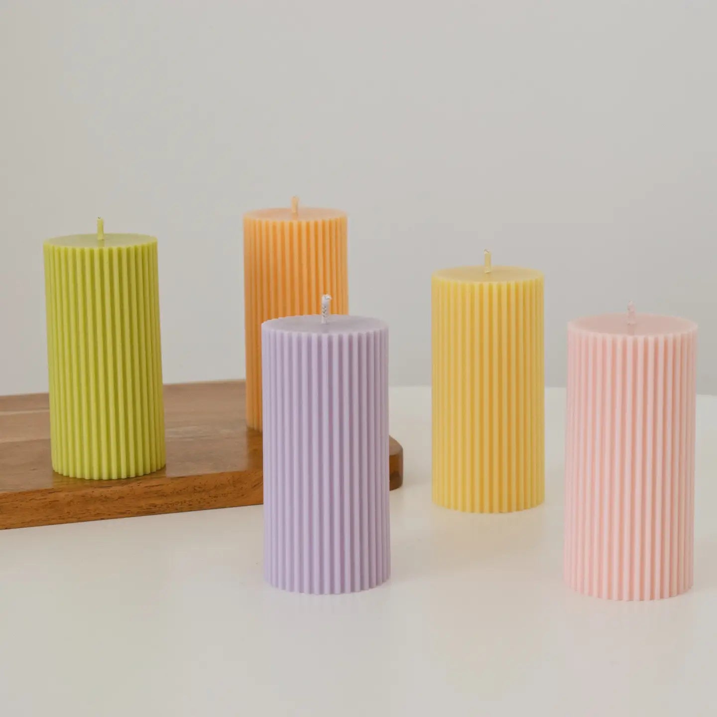 Pastel Ribbed Pillar unscented soy wax Candles by Kirrou