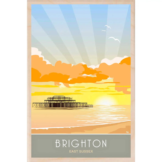 Brighton Sunset Wood Postcard Uk by THE WOODEN POSTCARD COMPANY