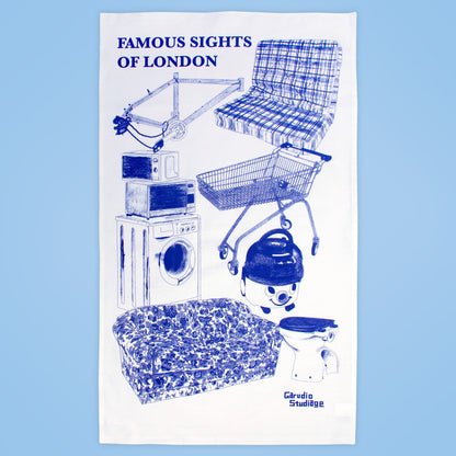 famous Sights of London tea towel by Garudio