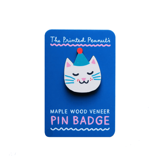 Cat Printed Wooden Pin Badge by The Printed Peanut