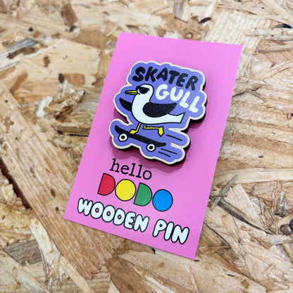 Skater Gull Wooden Pin by Hello Dodo