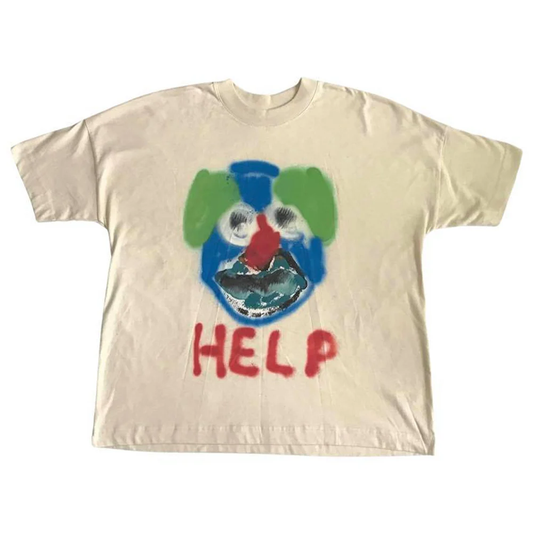 'HELP' Skater beige style t-shirt by Pootonmynoot