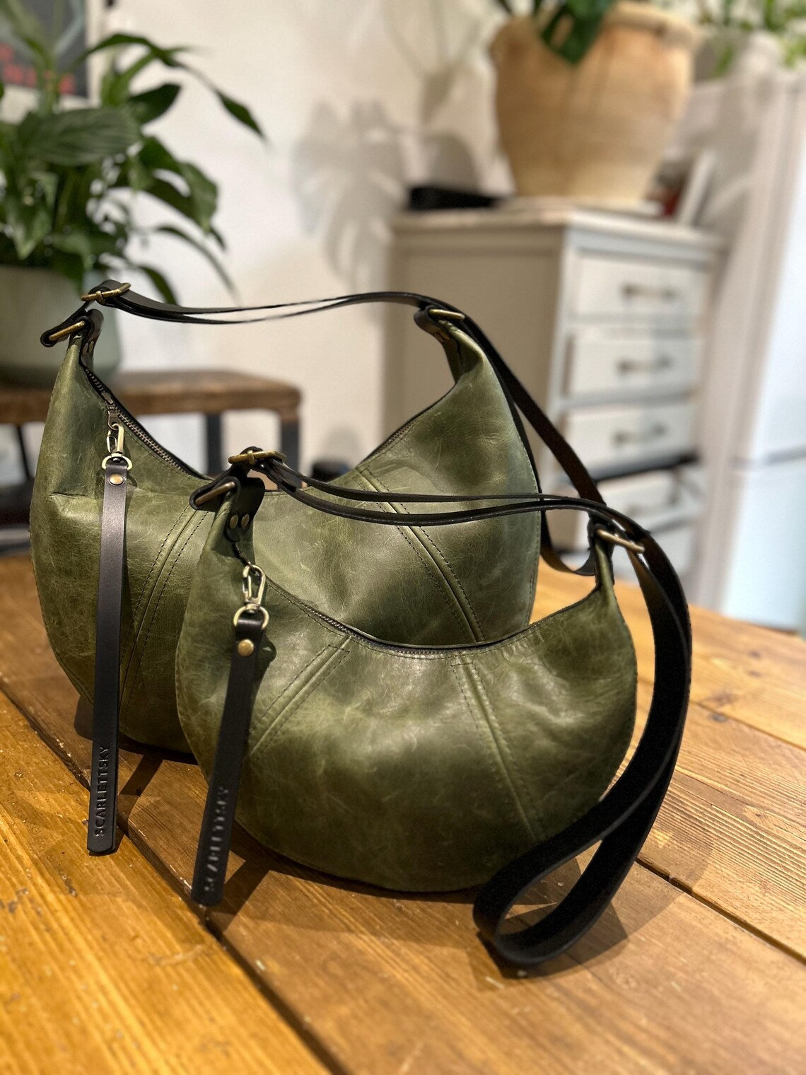 Small Leather Crescent Bag With Adjustable Strap and Zip by ScarlettSky