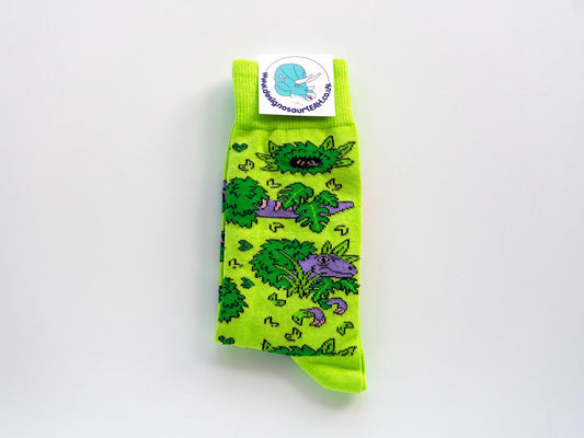 Raptor dinosaur socks - lime green by Designosaur