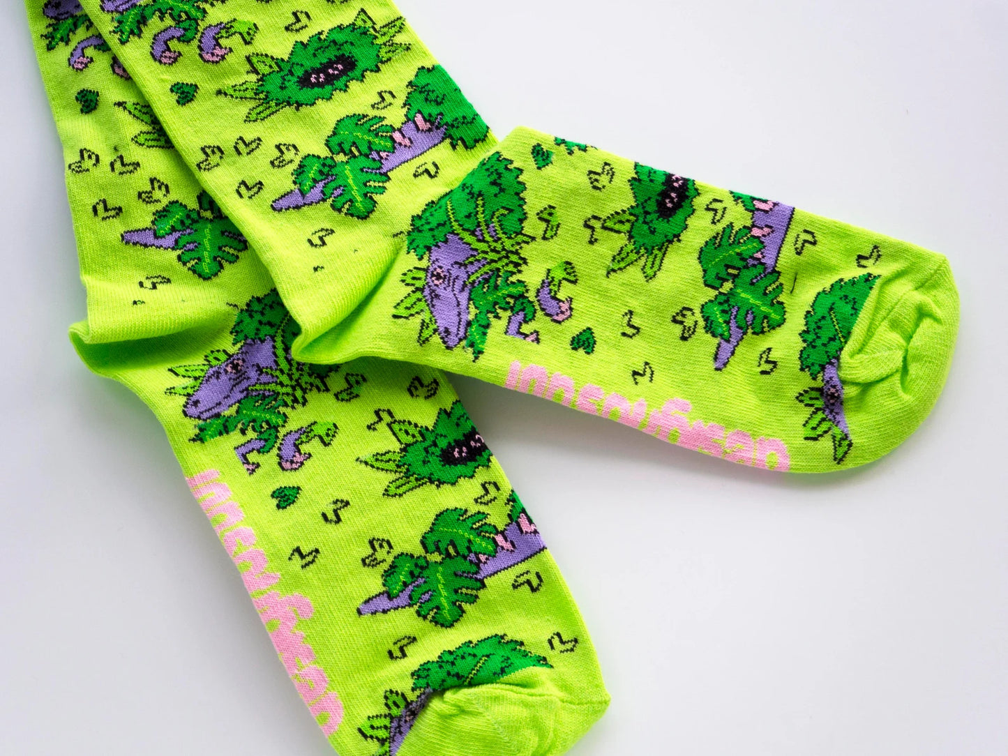 Raptor dinosaur socks - lime green by Designosaur