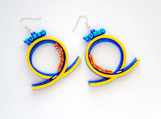 Turbo rollercoaster earrings by Designosaur