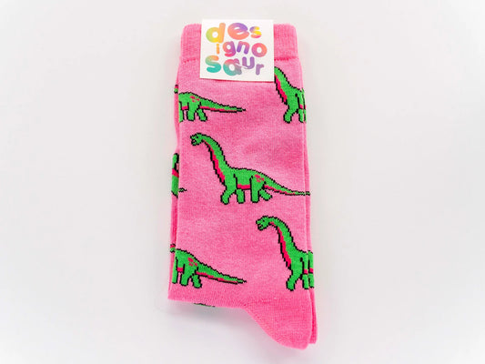 Diplodocus dinosaur socks - pink casual socks by Designosaur