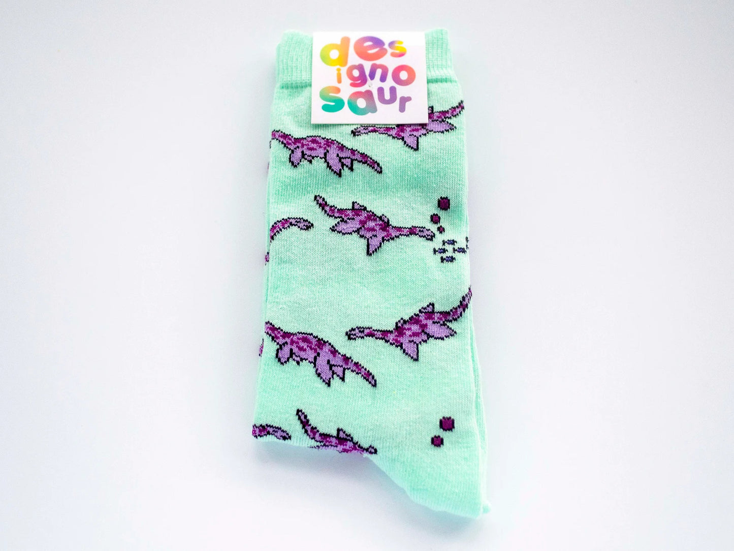 Plesiosaur dinosaur socks by Designosaur