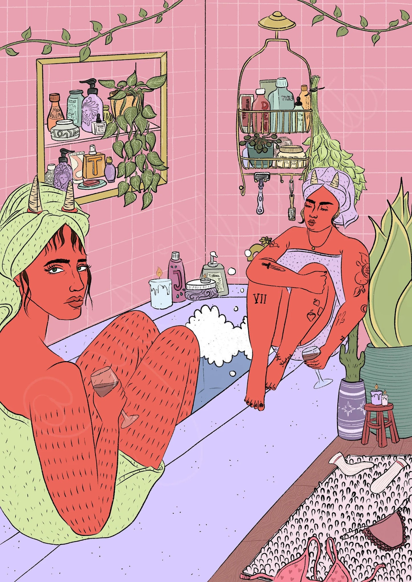 Self Care Saturday, Demon Illustrated Art Print By Ajdillustrates