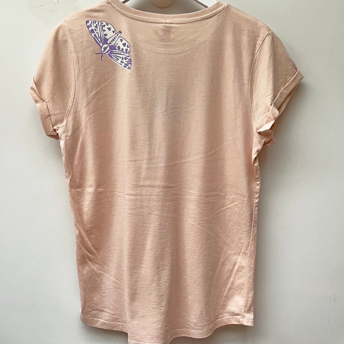 Moth Women's screenprinted nude pink T-shirt by Pinkijones