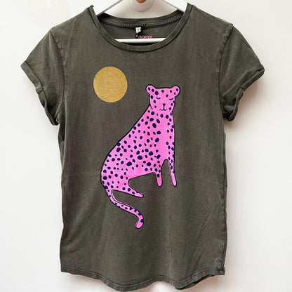 Pink Leopard and moon T-shirt by Pinkijones
