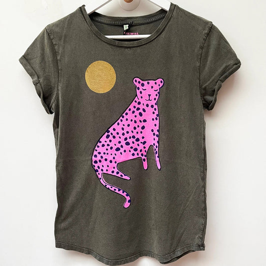 Leopard Illustrative women's screenprinted T-shirt by Pinkijones