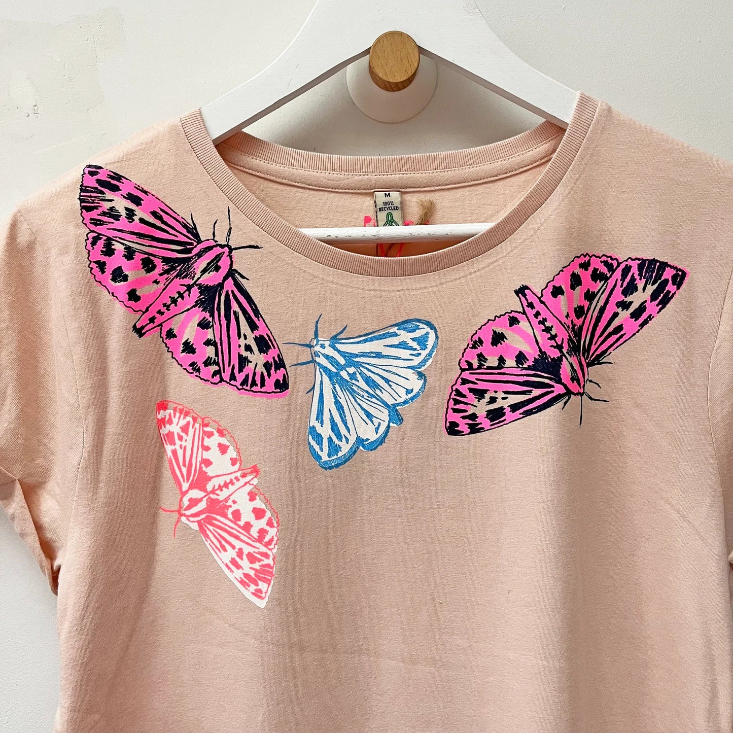 Moth Women's screenprinted nude pink T-shirt by Pinkijones