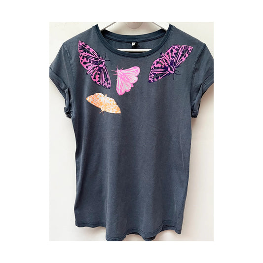 Moth Women's screenprinted Black T-shirt by Pinkijones