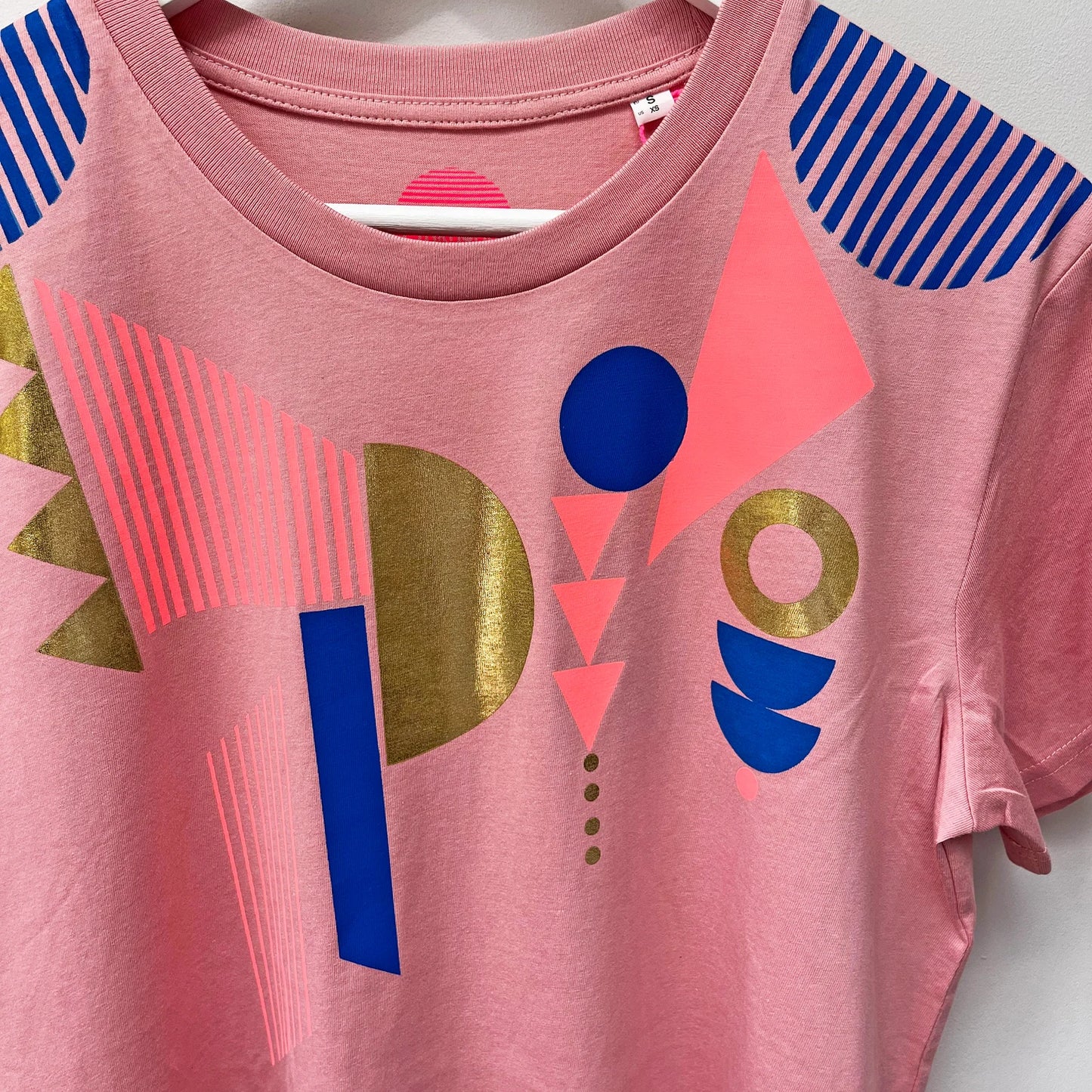 Geometric PatternGold Foil & Neon Pink women's Pink T-shirt dress by Pinkijones