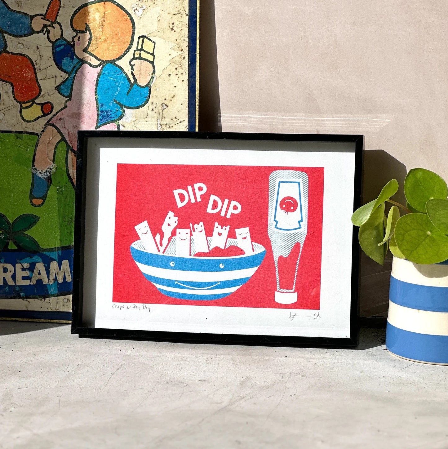 Chips and Dip Dip Screen Print Signed A4 Riso Print by Kate Maxwell Studio