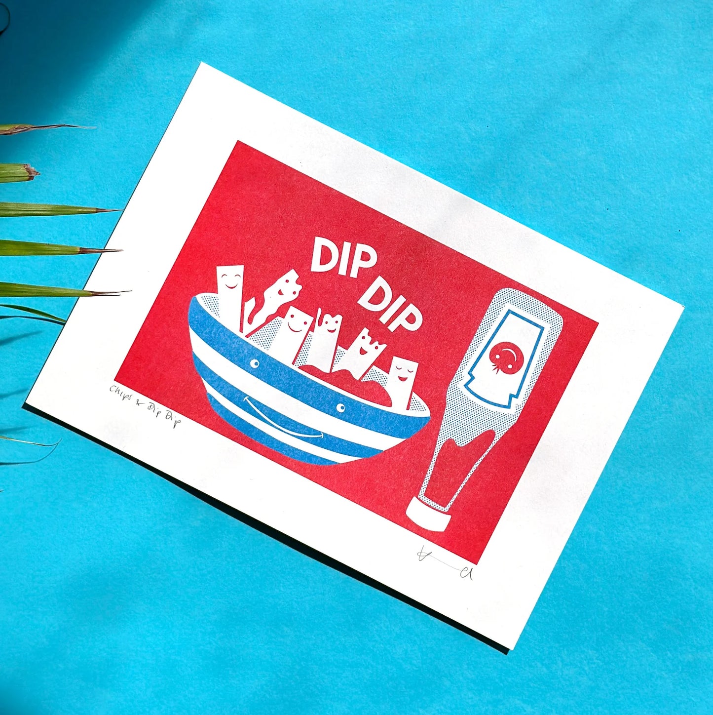 Chips and Dip Dip Screen Print Signed A4 Riso Print by Kate Maxwell Studio