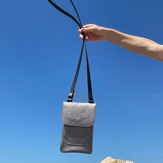 Leather Crossbody Smartphone Bag silver by ScarlettSky