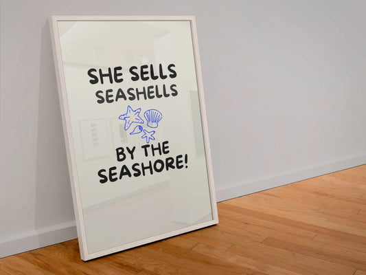 She sells seashells by the seashore A4 Print by BlueIrisDesignsCo