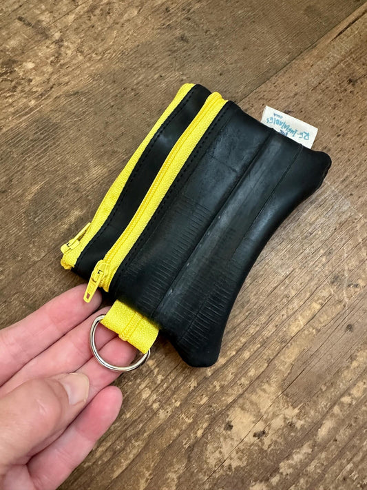 Small zipper pouch Yellow recycled bicycle inner tube by Re-Inflatables