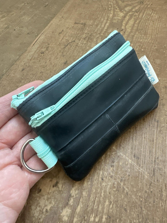 Small zipper pouch Light Blue recycled bicycle inner tube by Re-Inflatables