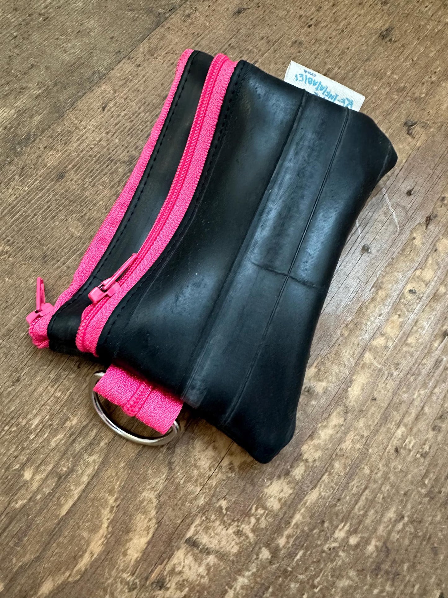 Small zipper pouch Pink recycled bicycle inner tube by Re-Inflatables